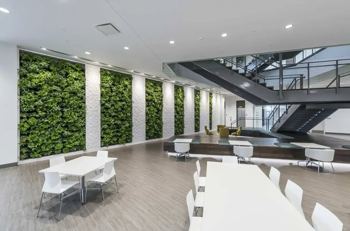 Multiple long living walls in an office common space